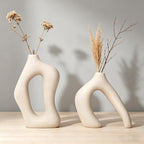 White Ceramic Vases Set of 2, Nordic Minimalist Modern Decor | Premium Matte Ceramic Finish；Modern Nordic Minimalist Style；Perfect for Fresh or Dried Flowers；Sturdy Chip-Resistant Build