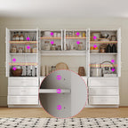 ECACAD 110.2" W Kitchen Pantry with Glass Doors & Open Countertop, Large Cupboard Storage Cabinet with Adjustable Shelves & 11 Drawers for Living Room, Dining Room, White