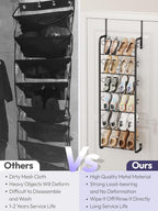 SWTYMIKI Over the Door Shoe Organizer - 6 Tier Hanging Shoe Rack for Door Storage - Heavy Duty Metal Behind Door or Wall Mount Shoes Shelf for Closet, Flats, Heels, Sneakers, Boots Black