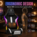 GTPLAYER Fabric Gaming Chair with Footrest, LED Lights, Comfy Chair | Ergonomic Computer Chair, Linkage Armrest, Breathable Fabric for Home Office Desk, Video Game Chairs for Adults