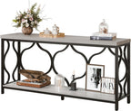 IBF Narrow extra long Sofa Console Table, 63 Inch Modern Entryway Table Behind Couch with Storage shelf, 2-Tier Industrial Wooden Metal Hallway Accent Sofa Tables for Living Room Foyer, Light Grey Oak