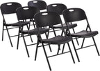 Amazon Basics Sturdy Foldable Portable Plastic Chair, 350-Pound Capacity, Supportive Seating for Events, Space-Saving, Black, 6-Pack