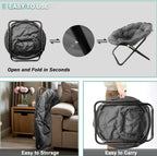 Folding Saucer Chair, Faux Fur Saucer Chairs for Adults Teens, Comfy Moon Chairs with Metal Frame for Bedroom, Living Rooms, Apartments, Camping, Lounging, Garden and Courtyard (Grey)