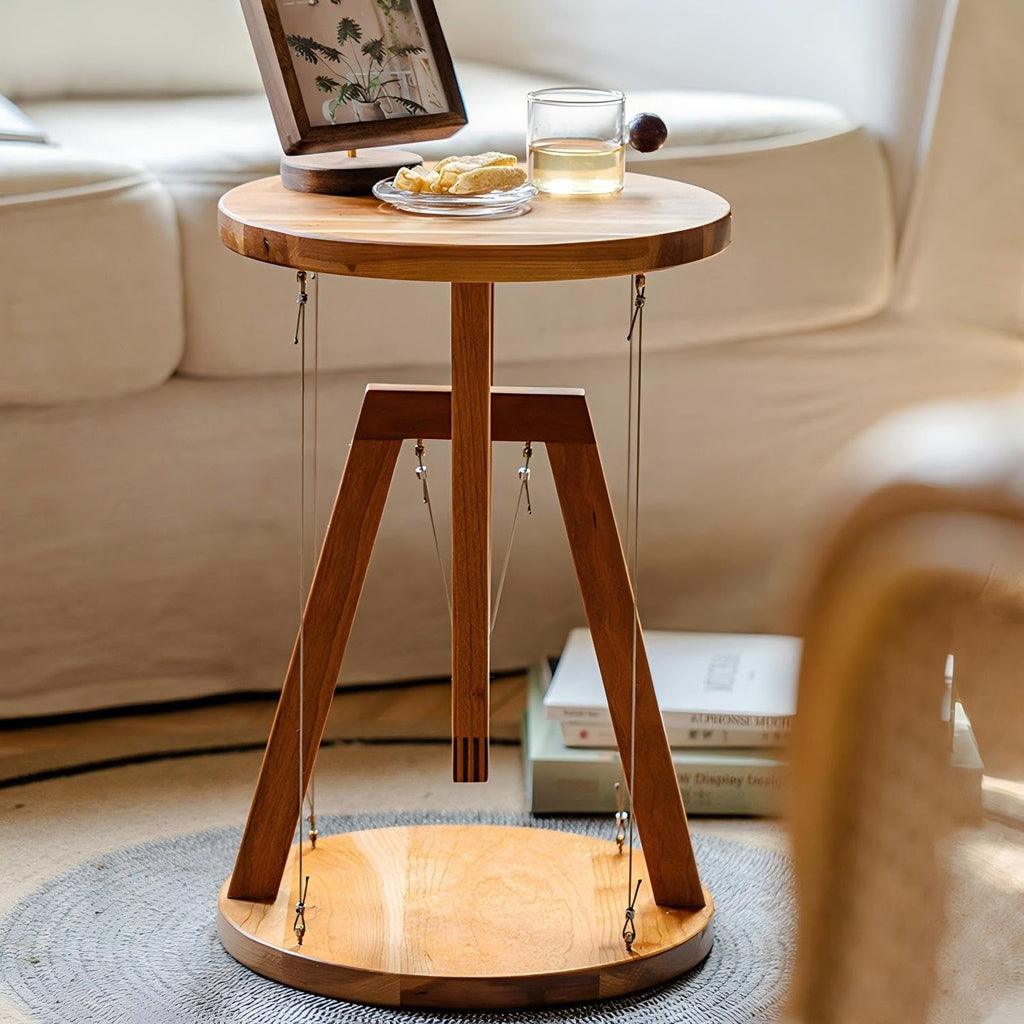 Side Table for Living Room, Solid Wood End Table for Home Decor, Indoor Sofa Table, Tensegrity Table,Tensegrity Structure Ornaments Home Décor (Wood)(Brown)