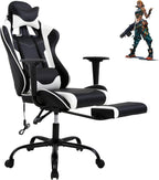 PC Gaming Chair Ergonomic Racing Office Chair Video Game Chair, Massage Function Lumbar Support with Arms Footrest & Headrest Nice Chic Desk Chair, Adjustable Home Office Chair - White