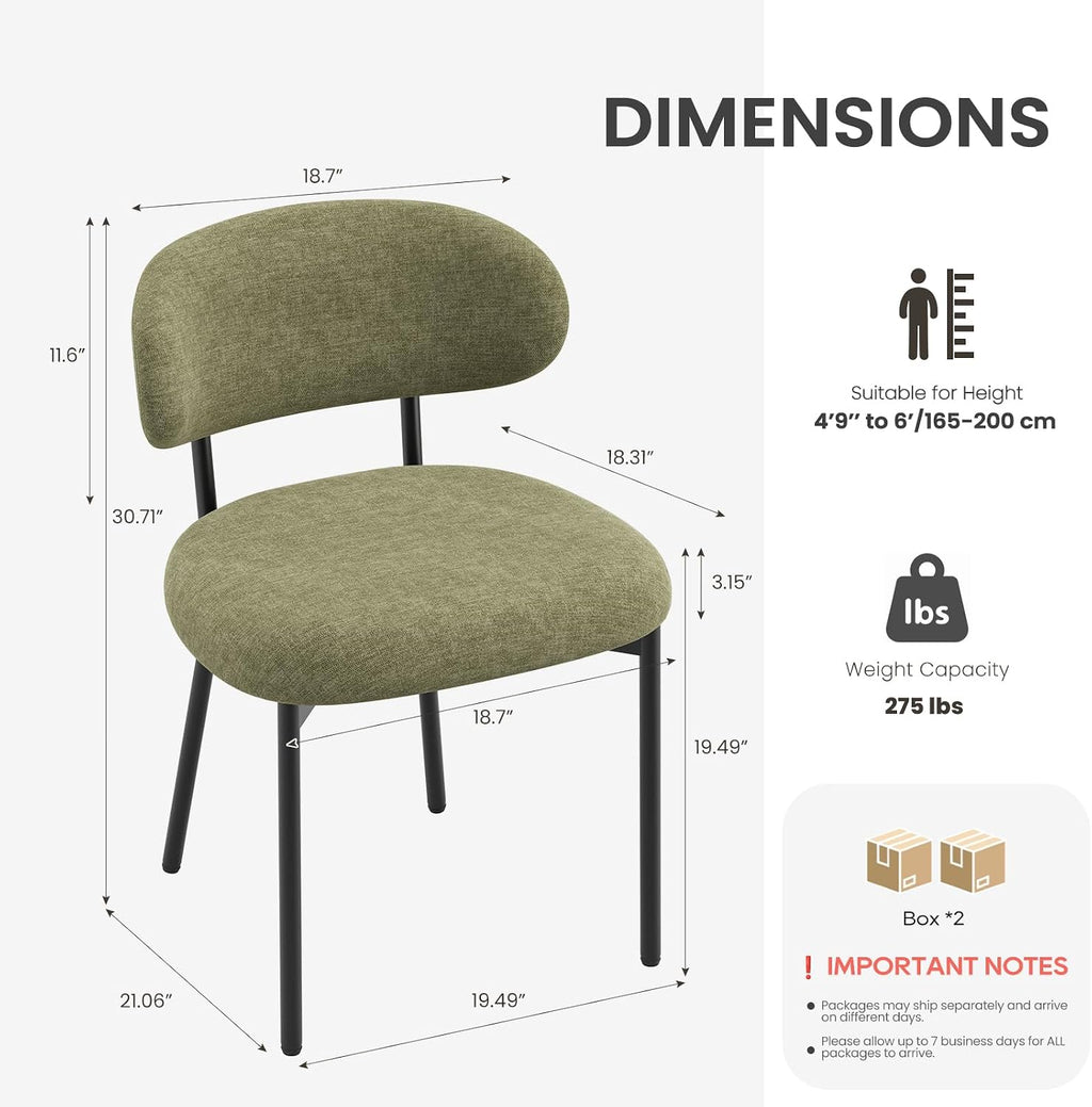 Upholstered Dining Chairs Set of 6, Modern Fabric Kitchen Chairs with Curved Backrest and Cushioned Seat, Sturdy Metal Legs, Modern Dining Chairs for Kitchen Dining Room, Living Room,Green