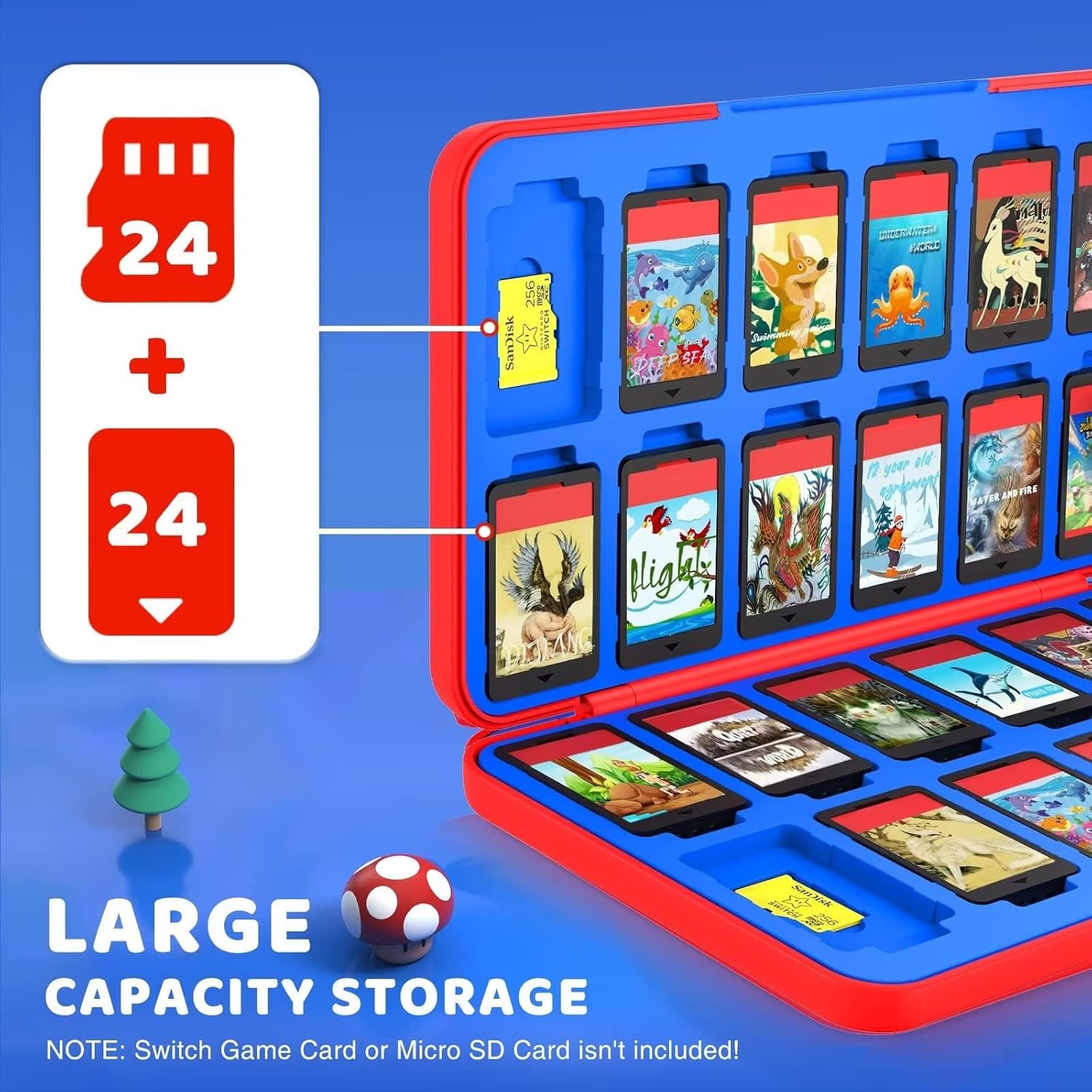 CYKOARMOR Game Card Case Holder for Nitendo Switch/Switch 2(2025) - Hard Shell Cartridge Case with 24 Game Slots & 24 Micro SD Card Slots, Portable Protective Organizer Traveler, Red Blue