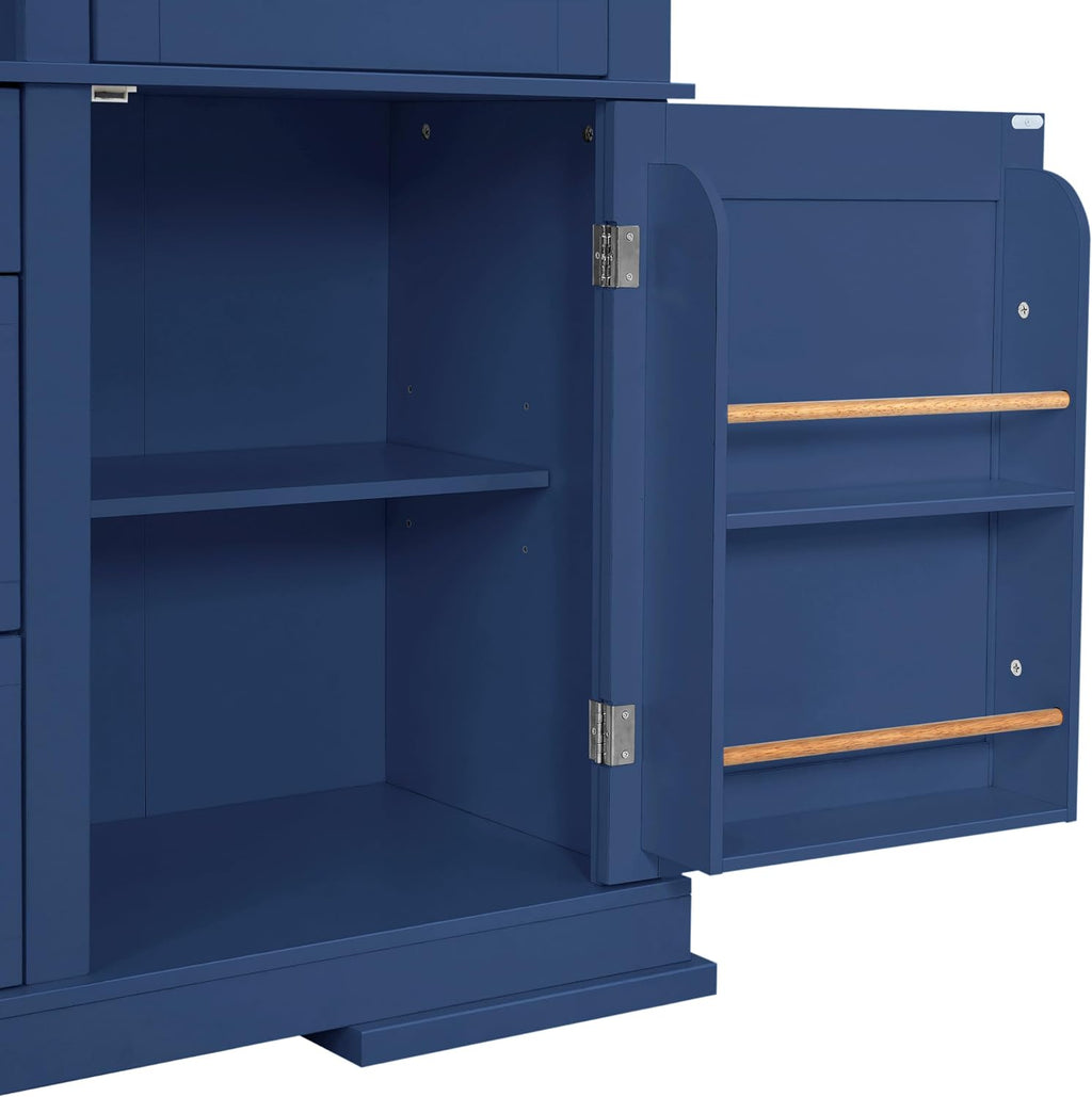 Freestanding Buffet with Hutch, Large Kitchen Pantry Storage Cabinet Cupboard with Drawers,Door Shelf and Adjustable Shelves,for Dining Room (Blue-DC)