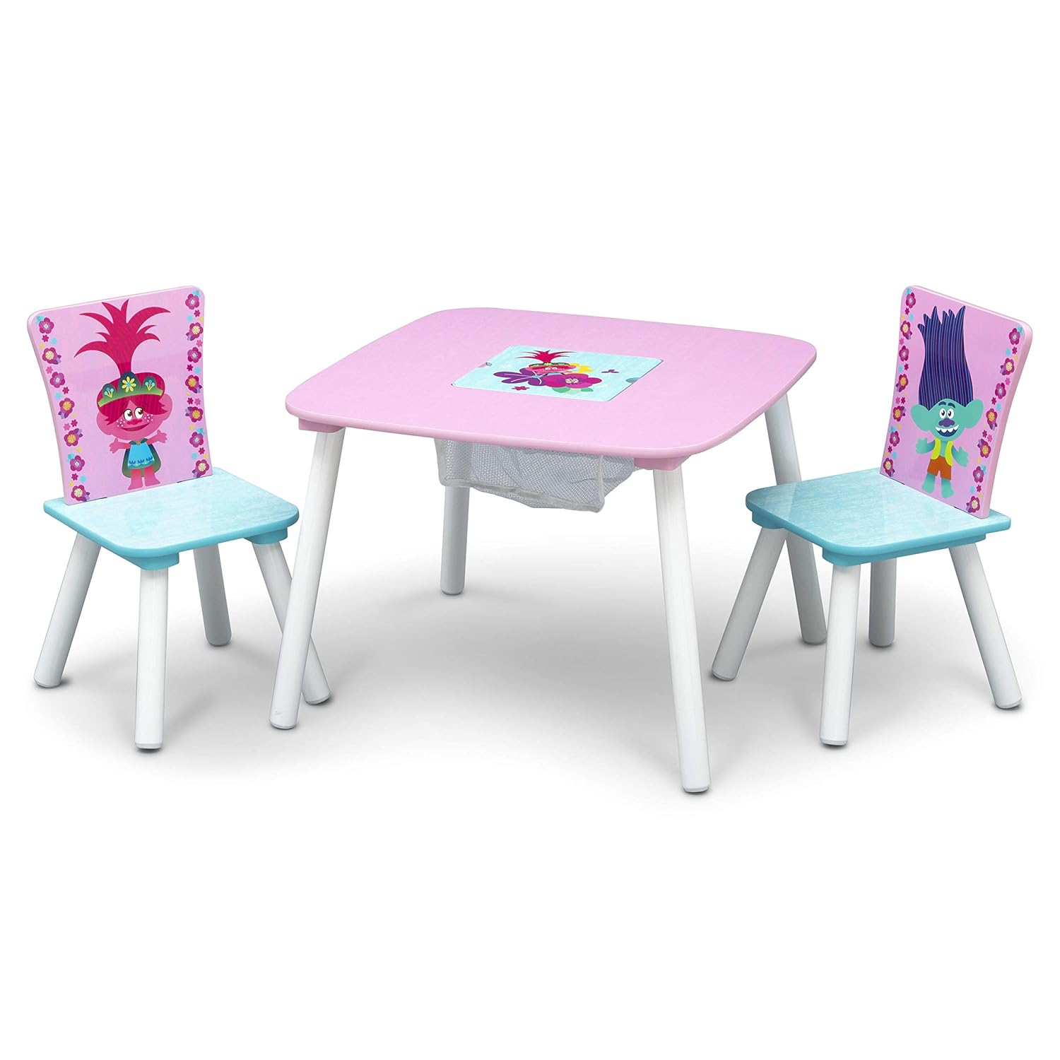 Delta Children Kids Table and Chair Set with Storage (2 Chairs Included), Trolls World Tour
