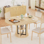 AwayHome 43.3''-59'' Extendable Round Dining Table for 4-8, Modern Kitchen Expandable Dining Table with Storage, Space Saving Circle Oval Kitchen Table with Leaf for Dining Room Living Room