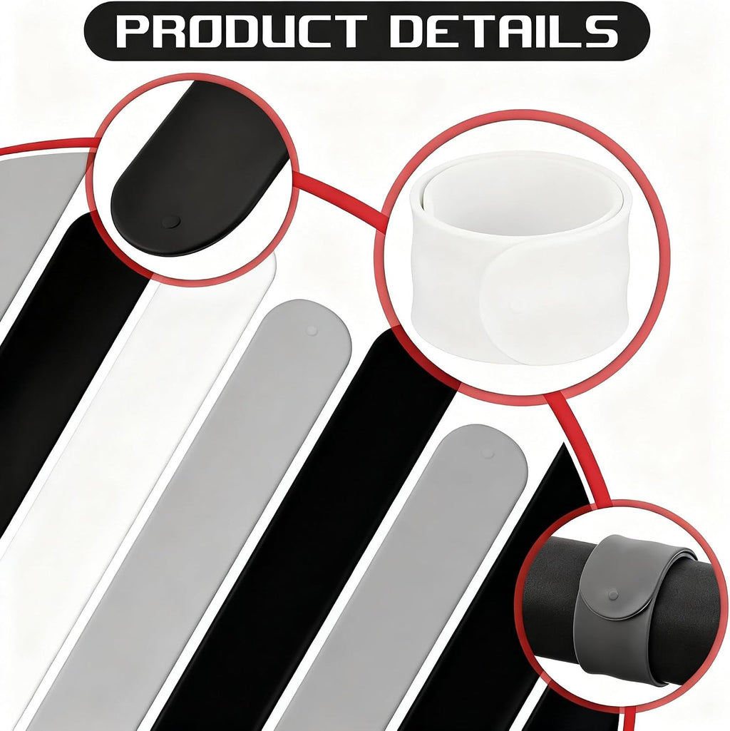 Charniol 12 Pieces Wrapping Paper Roll Holder Holiday Flip Wraps Silicone Covered Metal Strips Flip 1 x 9 Inch Stabilizer Slap Band for Poster Gift Paper Vinyl Storage Organize (Black,White,Gray)