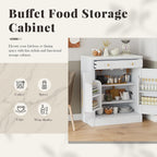 Small Pantry Cabinet with Drawer, Kitchen Storage Cabinet with 2 Adjustable Shelves and 2 Door Shelves, Farmhouse Kitchen Hutch Cabinet Buffet Sideboard Food Storage, White Set of 2