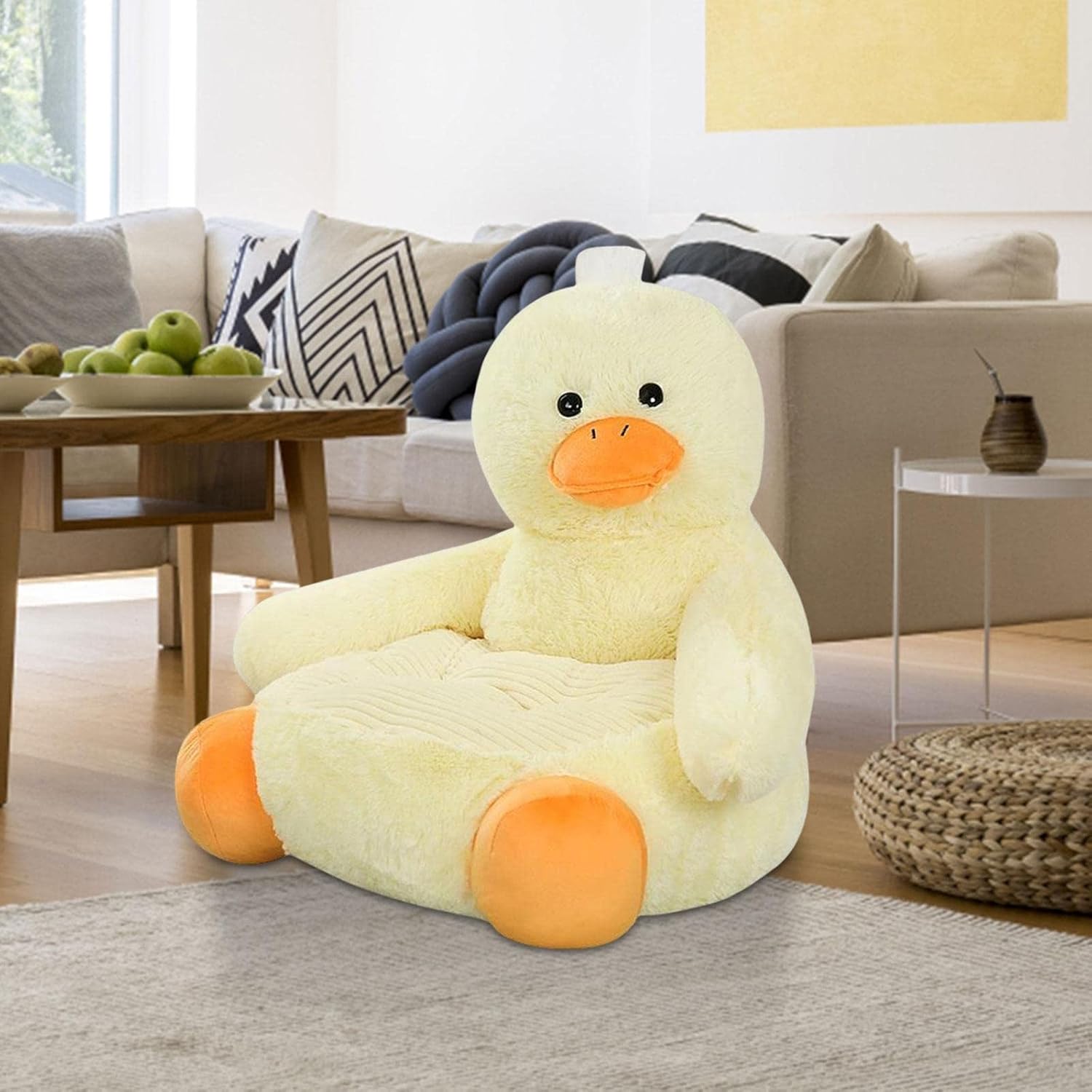 Yajuyi Cartoons Sofa Child Furry Panda Armrest Chair Soft Seat Cushion Comfortable Support Suitable for Play Room Home Decoration Living Room Bedroom, Duck