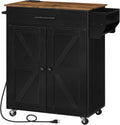 HOOBRO Kitchen Island with Power Outlet, Rolling Kitchen Island with Large Worktop, Kitchen Island Cart with Spice Rack and Drawer, Island Table for Dining Room, Rustic Brown and Black BF88UZD01