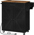 HOOBRO Kitchen Island with Power Outlet, Rolling Kitchen Island with Large Worktop, Kitchen Island Cart with Spice Rack and Drawer, Island Table for Dining Room, Rustic Brown and Black BF88UZD01