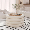 FiveWillowise 30 Inch Round Ottoman with Storage,Large Sherpa Storage Coffee Table Ottoman with Tray, Multi-Functional Cozy Modern Foot Rest for Couch, Living Room, Bedroom,Cream White