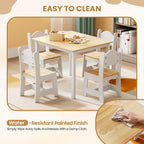 JOYMOR Kids Table and 4 Chairs, Toddler Table and Chair Set, Wooden Activity Table for Children with Chairs, Perfect for Arts, Crafts and Nursery Use, Natural & White