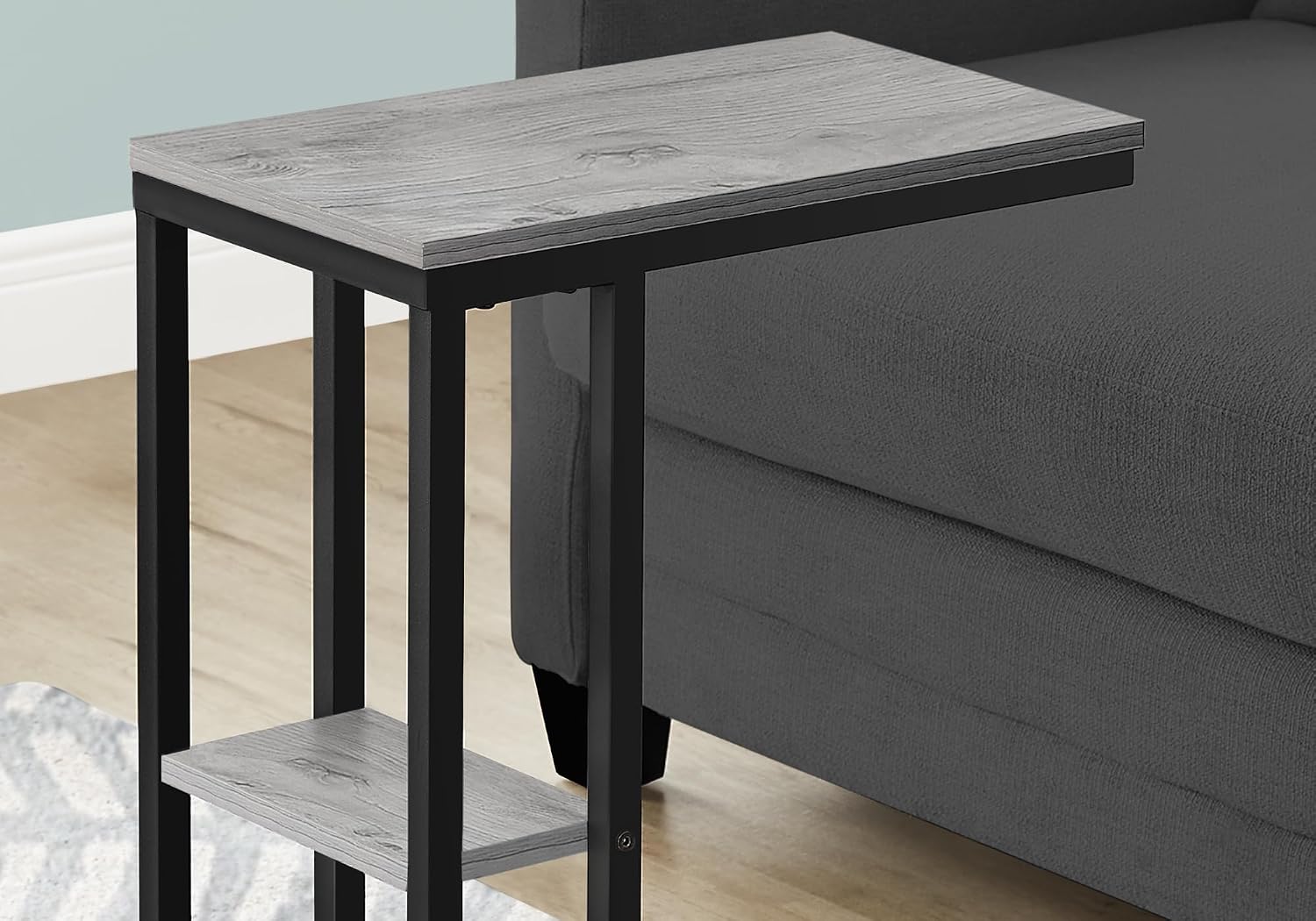 JOSHEN 18" C-Shaped Slide Under Corner End Table, Retro End Table with Stable Load-Bearing Design, Decorative Accent Tables with Secondary Shelf for Living Room, Grey