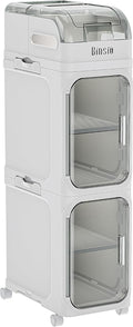 BINSIO 3-Tiers Toilet Paper Storage, Slim Bathroom Organizers and Storage, Bathroom Counter Organizer, Foldable Organizer Storage Cabinet, Portable Laundry Room Organization, Plastic White Clear Doors