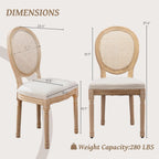 French Country Dining Chairs Set of 4,Farmhouse Upholstered Dining Room Chairs with Round Back and Solid Leg,Rattan Kitchen Chairs for Kitchen/Bedroom/Dining Room,Beige