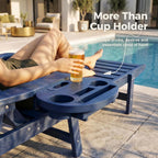 78" HDPE Chaise Lounge Chairs Set of 2, 6-Position Adjustable Poolside Recliner with Foldable Side Tray, Built-in Wheels, All Weather Waterproof Outdoor Patio Lounge Chair for Pool Deck Backyard, Navy
