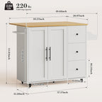 GRUSIGN Kitchen Island on Wheels with Storage-Multifunctional Kitchen Island Cart with Drop Leaf, Rolling Island with Spice/Towel Rack,Expandable Island Table Kitchen,39.37" Width,White