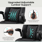MALOL Leather Office Chair, Computer Desk Chair with Adjustable Lumbar Support, Thick Cushion, Flip-Up Arms and Ergonomic Back, Comfy Executive Office Chair for Home Office Gaming,Black