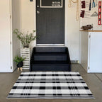 Fall Décor Plaid Rug, 2'4" x 3'7" Black&White Check Indoor/Outdoor Area Rug, Layering Rug for Hello/Welcome Doormat, Machine Washable Cotton Woven Rugs for Farmhouse Front Porch,Entryway