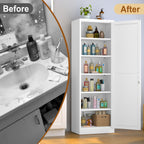 Tall Metal Narrow Bathroom Storage Locker Cabinet 67" H, Tall White Pantry Cabinets with 5 Adjustable Shelves and Lockable Doors for Kitchen, Home Office, Living Room, Dining Room