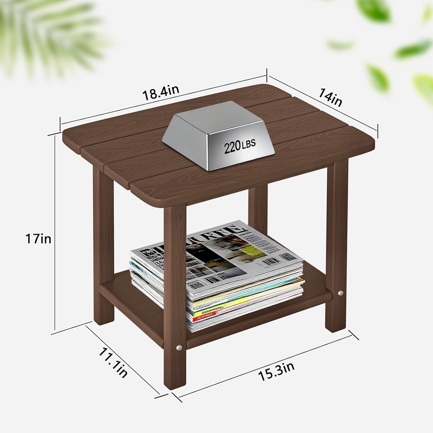 Folding Adirondack Chair 3-Piece Set - 38" Extra Tall Back & Embossed Wood Grain, Oversized HDPE Patio Furniture with Side Table & Cup Holders, 380lb Heavy Duty,Coffee