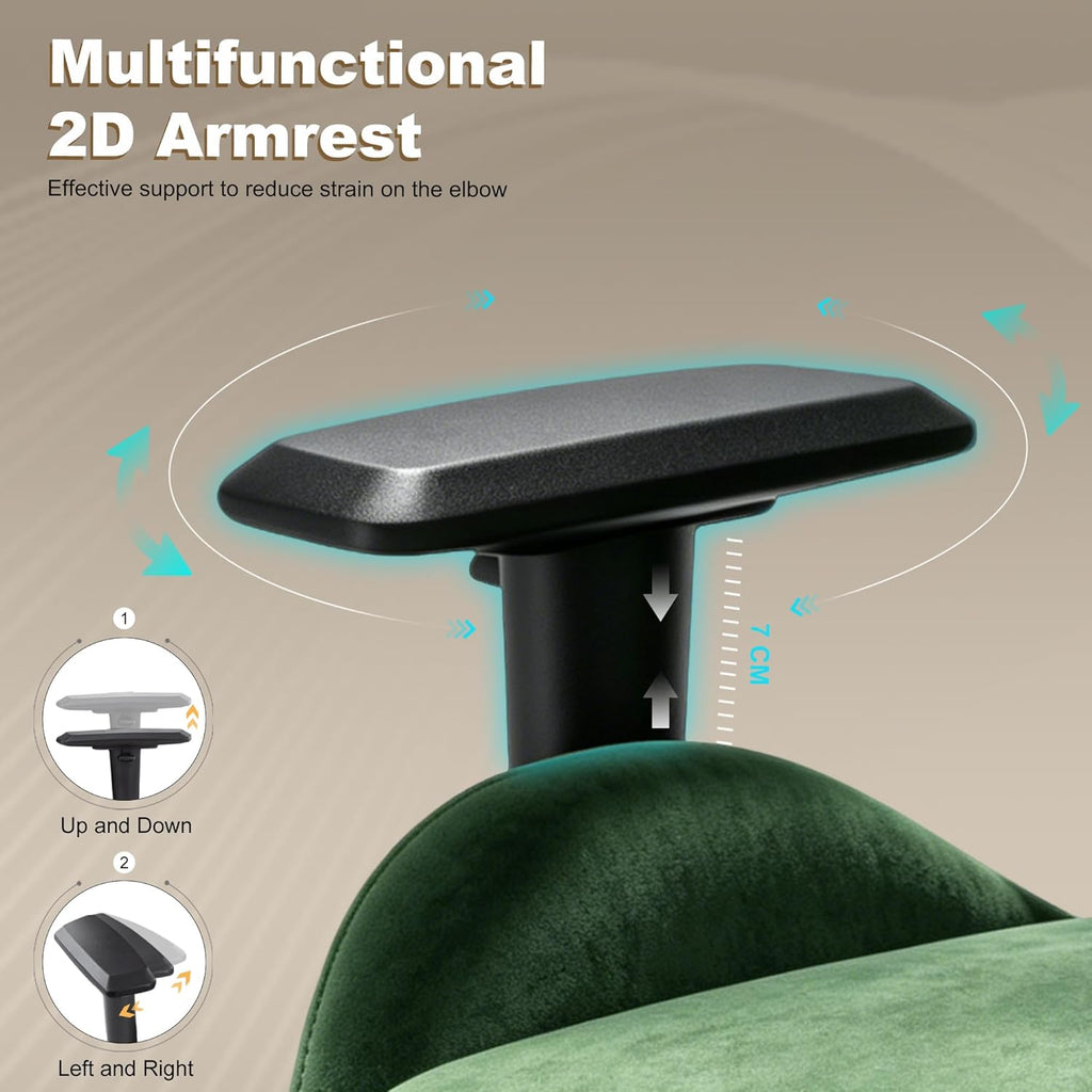Symino Gaming Chair, Ergonomic Office Chair with 2D Armrests, 150° Recline, Breathable Faux Suede Fabric, Adjustable Headrest, Computer Desk Chair for Home Office, with Footrest, Green
