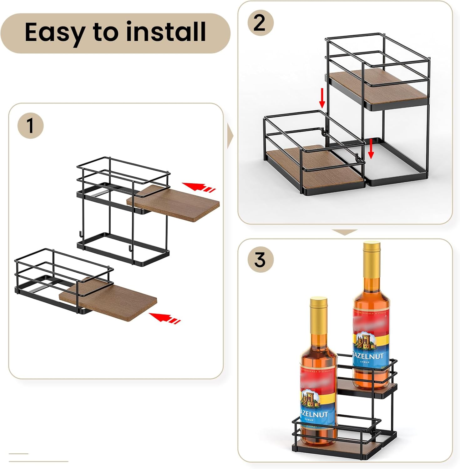 THYGIFTREE Coffee Syrup Rack Organizer 4 Bottle Syrup Holder Stand 2-Tier Storage Shelves for Kitchen Coffee Bar Station