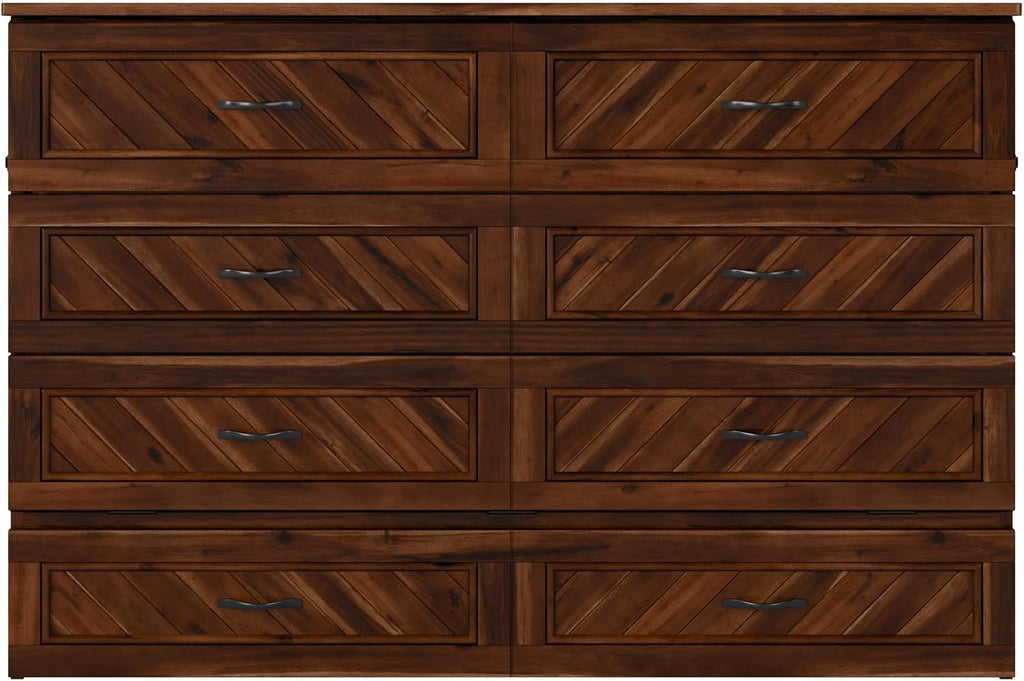 AFI, Alpine Queen Wood Murphy Bed Chest with 6" Mattress, Storage Drawer & Built-in USB Charger, Barnwood
