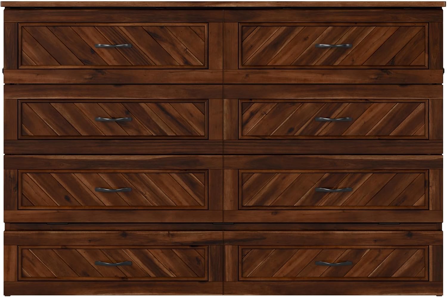 AFI, Alpine Queen Wood Murphy Bed Chest with 6" Mattress, Storage Drawer & Built-in USB Charger, Barnwood