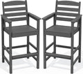 SERWALL Tall Adirondack Chairs Set of 2, Oversize Balcony Adirondack Chairs Set, Outdoor Bar Height Barstools Widened Chair Set for Bistro, Poolside, Garden, Gray
