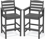 SERWALL Tall Adirondack Chairs Set of 2, Oversize Balcony Adirondack Chairs Set, Outdoor Bar Height Barstools Widened Chair Set for Bistro, Poolside, Garden, Gray