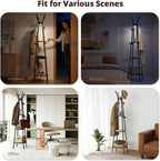 young master Freestanding Coat Rack with Light, 12 Hooks & 3 Wood Shelves, Black
