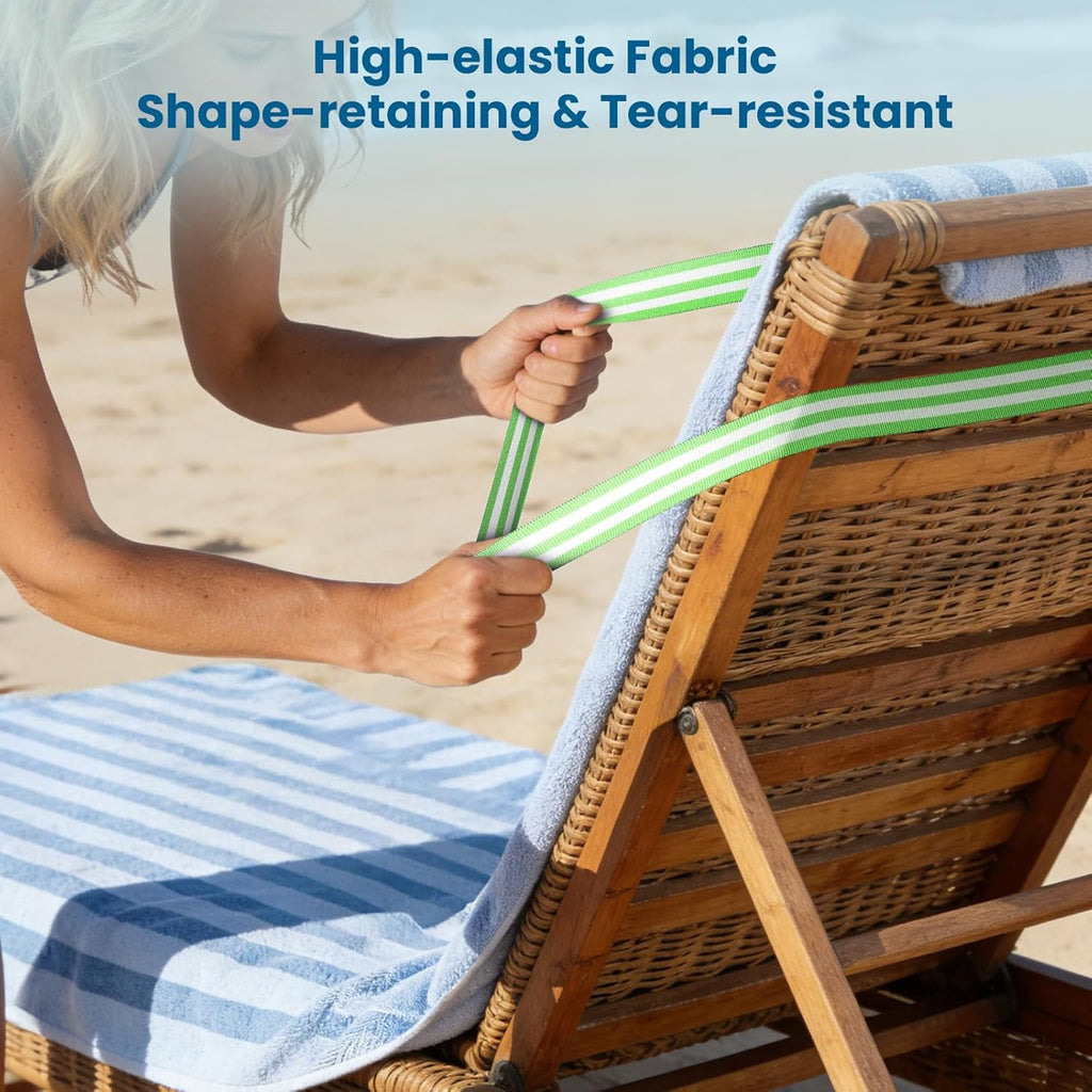 OUTXE Towel Bands, 2026 Upgrade Straps for Beach | Cruise Chair Lounge | Towels Holder | Pool Bag Essentials Must Haves (4-Pack, Striped Blue+Green+Greige+Hot Pink)
