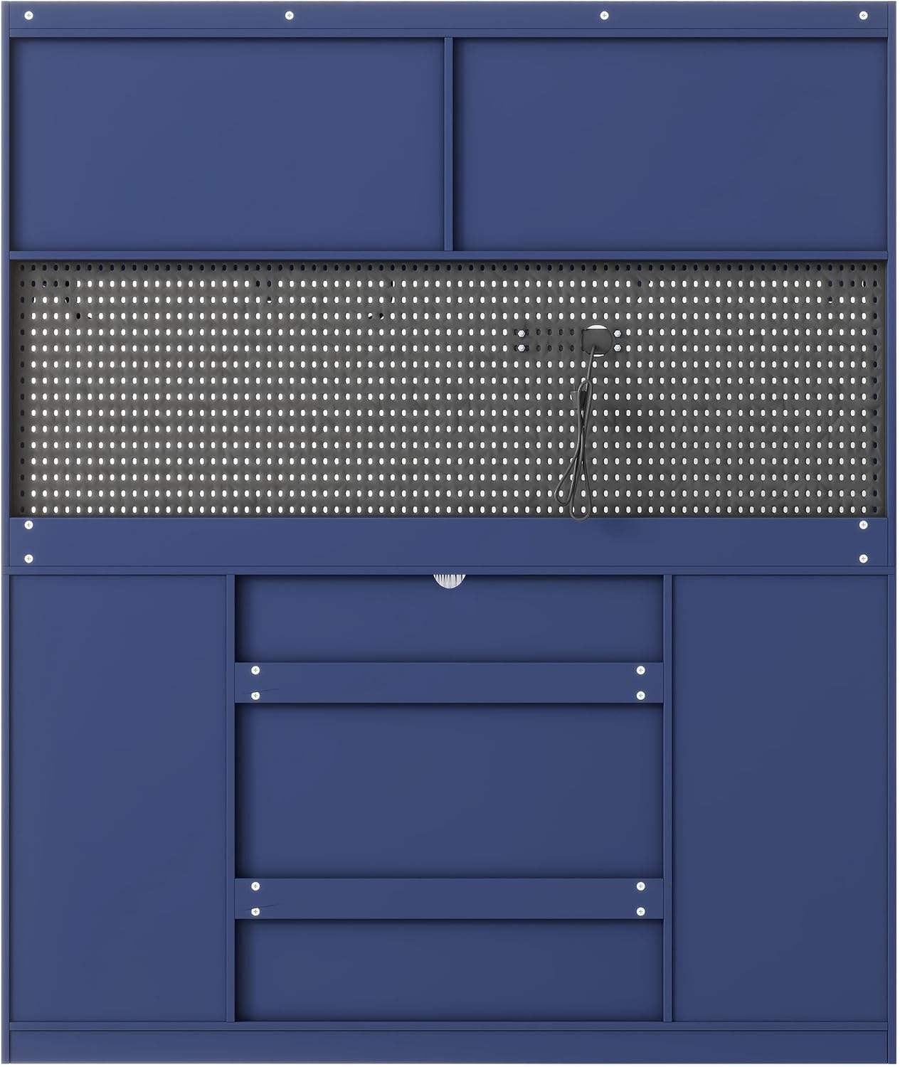 SOFTSEA Tall Kitchen Pantry with Hutch and 6 Drawers, Large Coffee Bar Storage Cabinet with 5 Doors & Adjustable Shelves, Pantry Organizer with Pegboard and Power Outlet, for Dining Room, Blue