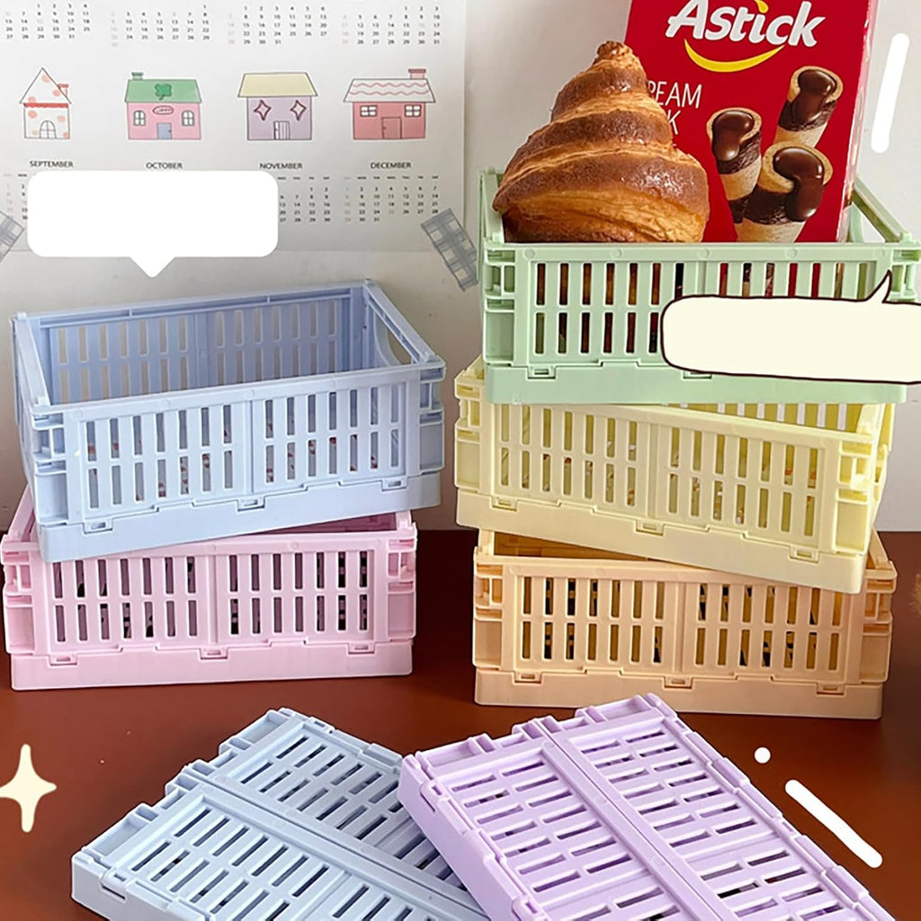 Mini Foldable Plastic Baskets for Organizing and Storage for Home Kitchen Bedroom Bathroom Office Green DJA280-03