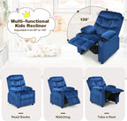 Costzon Kids Recliner Chair with Cup Holder, Adjustable Velvet Lounge Chair w/Footrest & Side Pockets for Children Boys Girls Room, Ergonomic Toddler Furniture Sofa Gifts, Kids Recliner (Blue)