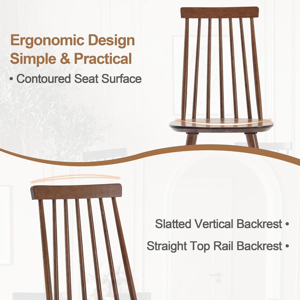 DUHOME Walnut Windsor Wooden Dining Chairs Set of 4, Wood Dining Room Chair Spindle Side Kitchen Room Country Farmhouse Chairs Walnut