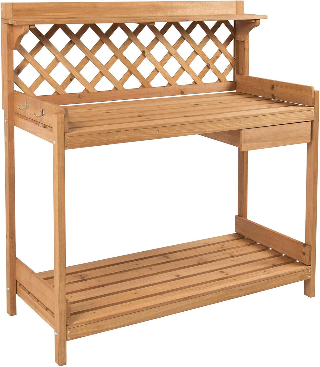 Garden Potting Bench with Lower Shelf Upper Shelf Spacious Tabletop and A Cabinet for Storing Gardening Equipment and Tools Comfortable Workstation Table Perfect for DIY Painting and Personalization