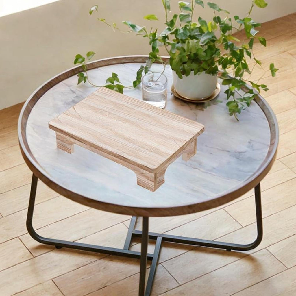 Low Wooden Tea Table, Elegant, Stable, Minimalist Stool, Lightweight Floor Table, Compact for The Windowsill in The Room, Wood Color, 50x28x10cm
