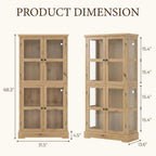 68" Tall Glass Display Cabinet with RGB LED Lights, Yellow Oak | 4-Tier Curio Cabinet with Glass Doors, Adjustable Glass Shelves, Display Case Bookcase for Collectibles and Figures