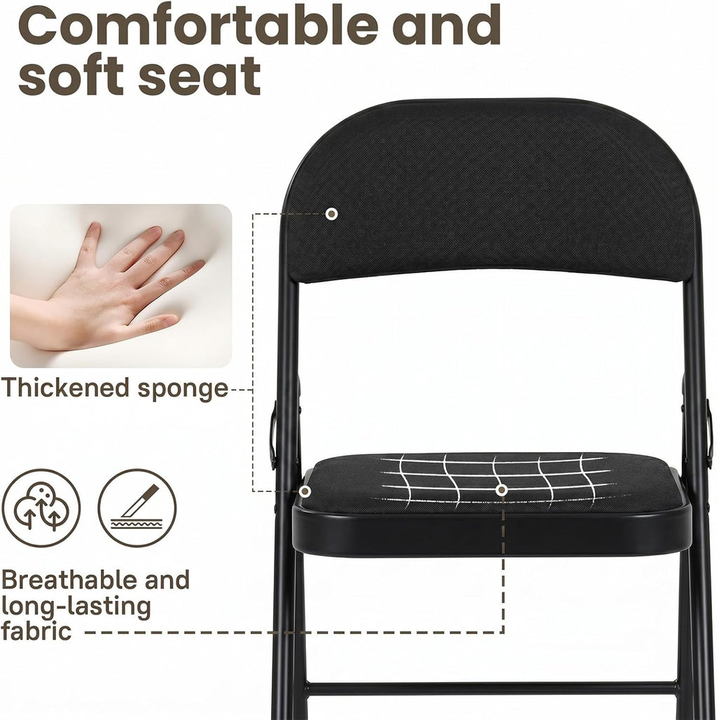 6 Pack Folding Chairs, Fabric Folding Dining Chair Set with Padded Cushion and Back, Indoor Outdoor Folding Chair Set for Home Office Parties Events Wedding