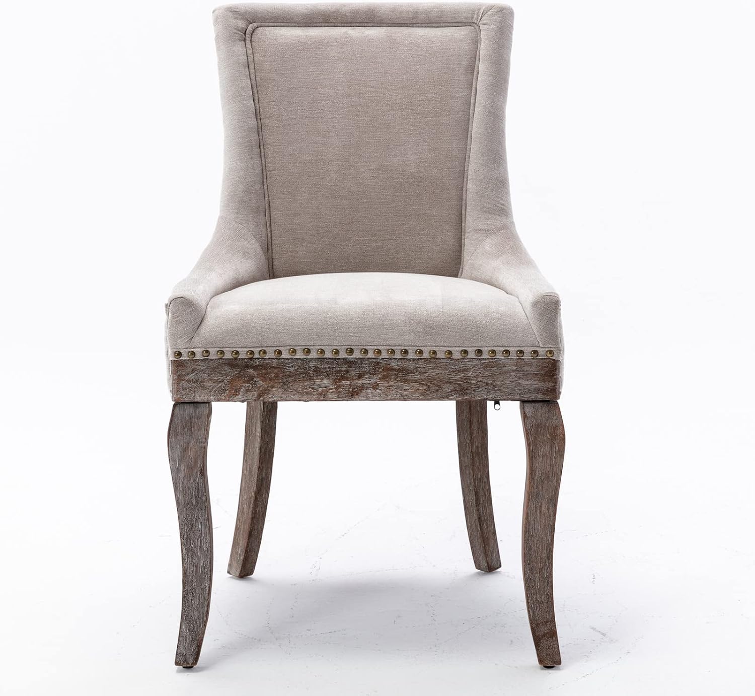Ball & Cast Mid-Century Upholstered Dining Chairs Set of 2, Thickened Fabric Wingback Kitchen Chairs with Bronze Nail Head & Toned Solid Wood Legs, Beige