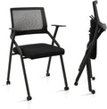 CLATINA Ergonomic Stackable & Foldable Conference Room Chairs, Mesh Office Chair with Arms and Wheels for Office Waiting Room Meeting Lobby Church School Receptions and Training Black (2 pk)