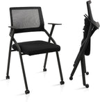 CLATINA Ergonomic Stackable & Foldable Conference Room Chairs, Mesh Office Chair with Arms and Wheels for Office Waiting Room Meeting Lobby Church School Receptions and Training Black (2 pk)