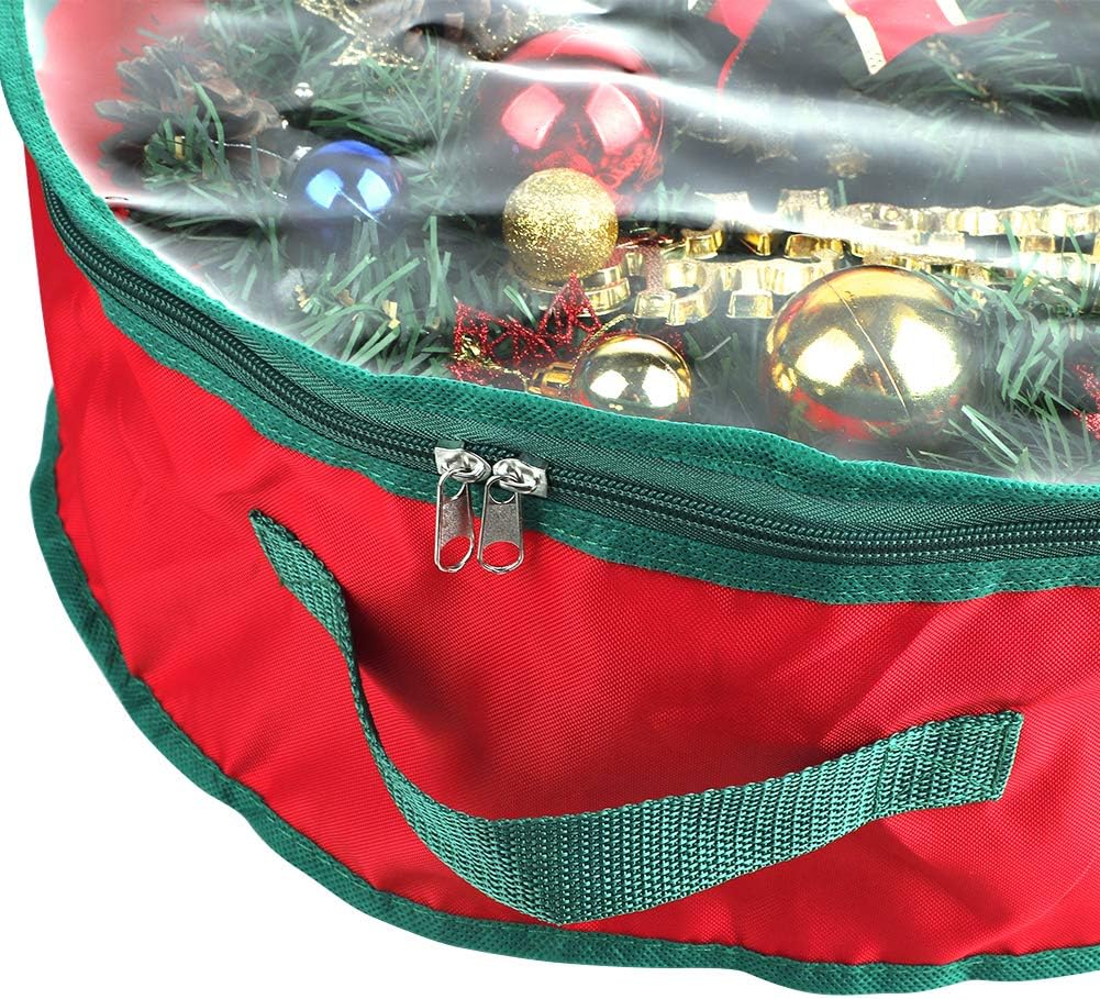 TITA-DONG 1Pcs Christmas Wreath Storage Bag,Portable Artificial Wreaths Organizer Container with Dual Zippered Transparent Window & Handles 20 Inch (16inch/1pcs)